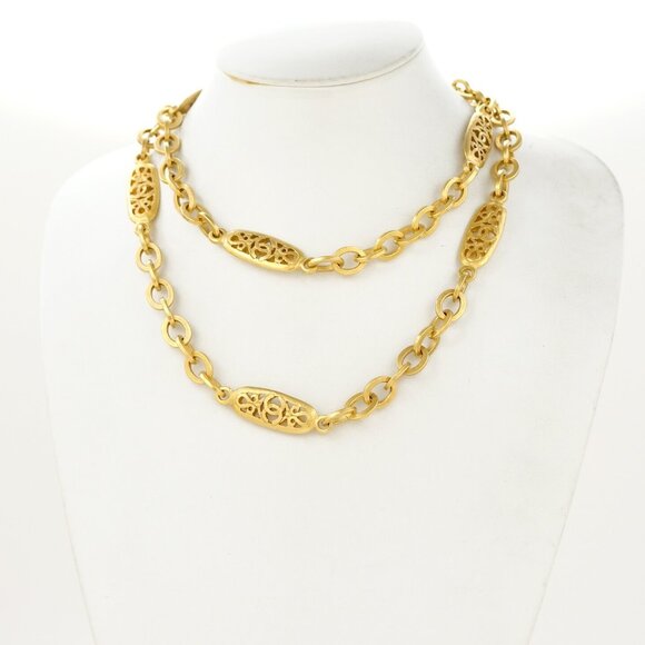 CHANEL CC Logos Charm Long Chain Necklace 39" Gold Tone 95P Auth #2509 - Picture 1 of 8